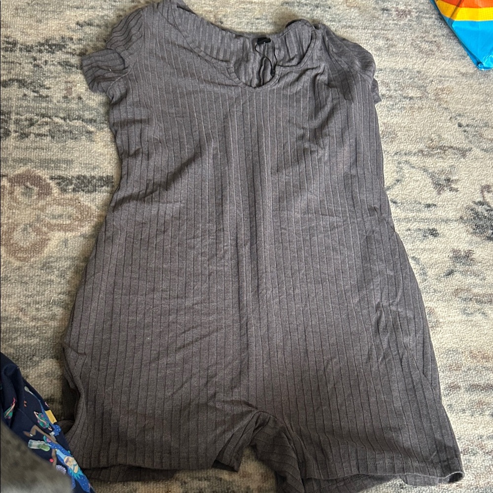 SHEIN Gray Pinstripe Romper
